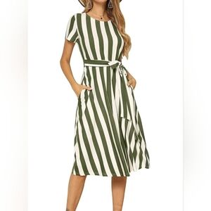 LEVACA Striped Green and White Midi Dress